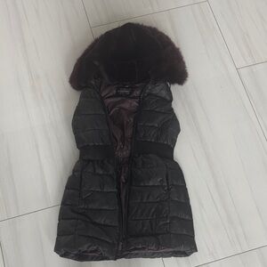 ANTONIO MELANI Black Puffer Vest with Fur Trim
